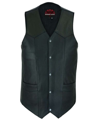 Men's Tall Classic Motorcycle Leather Vest - Black