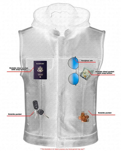 Men's Black Leather Motorcycle Vest with Removable Hood