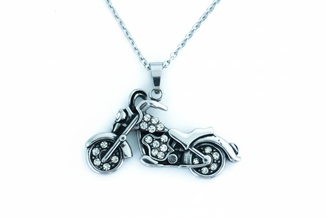 SK2600 Ladies Bling Motorcycle Pendant With Necklace 19" Stainless Steel Motorcycle Jewelry