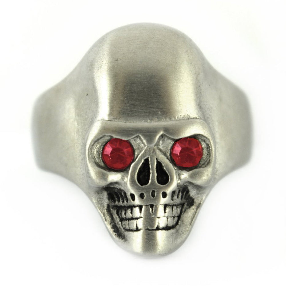 SK2304 Brushed Finish Skull Ring Imitation Ruby Stone Eyes Solid Inside