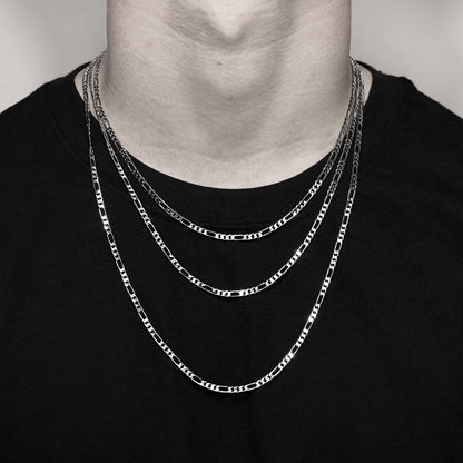 Sterling Silver Platinum Plated Diamond Cut Figaro Chain