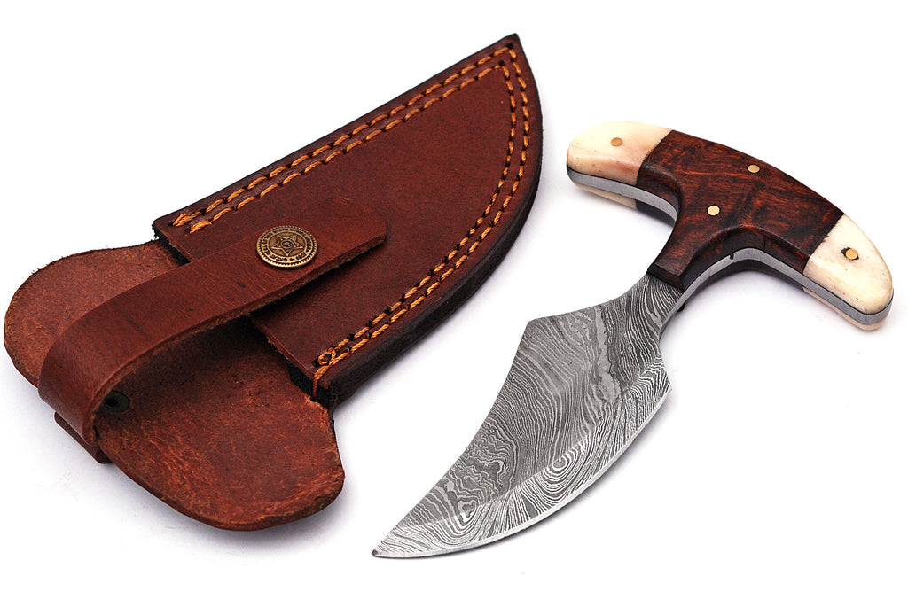 ull Tang Drop Point Damascus Steel Hunting Knife W/ Sheath