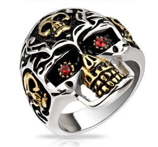 Gold and Silver Skull Death's Head Ring - 09 / gold/silver - The Biker Nation