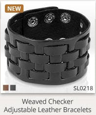 Medievel Weave Black Leather Bracelet - 7.28-8.46 / Brown - The Biker Nation - 1