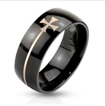 Stainless Steel Black Elongated Cross Ring - 9 / As shown - The Biker Nation